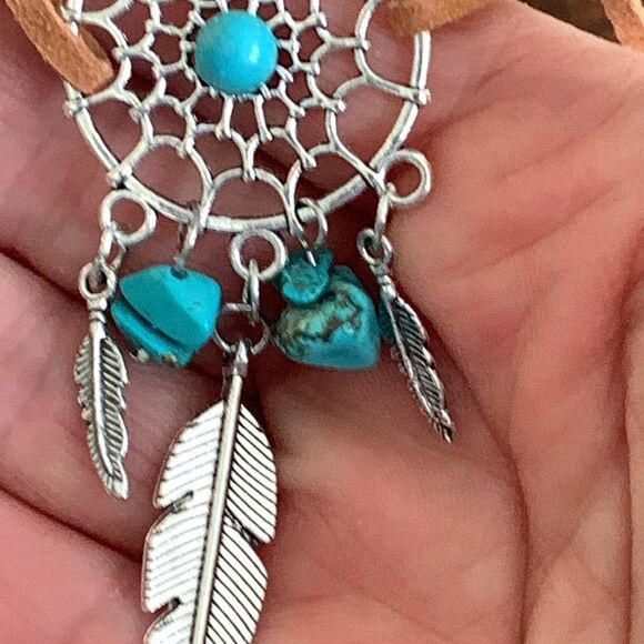 Boho Dreamcatcher Style Pendant Necklace with Turquoise Accent – Western Design - Picture 8 of 10